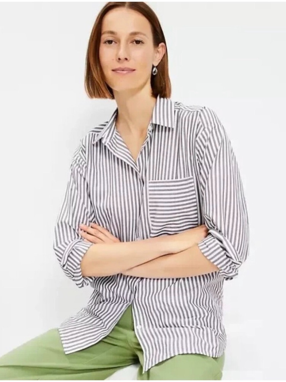 LOfT Striped Everyday Oversized Button Down Shirt size M
